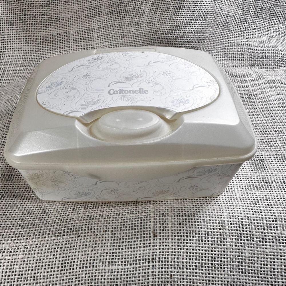 Cottonelle Fresh Flushable Wipes Refillable Plastic Dispenser Empty White Floral